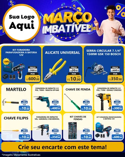 Modelo de Rede Social para Feed Instagram com o tema Março Imbatível para Maquinas e Ferramentas
