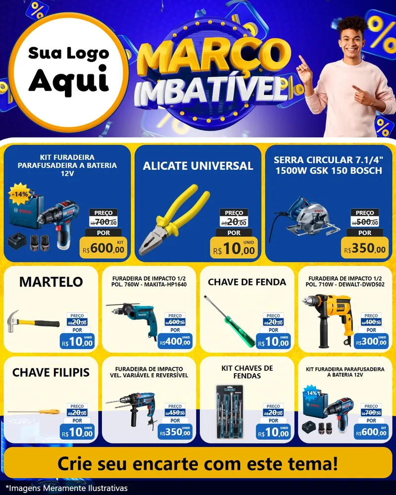 Modelo de Rede Social para Feed Instagram com o tema Março Imbatível para Maquinas e Ferramentas