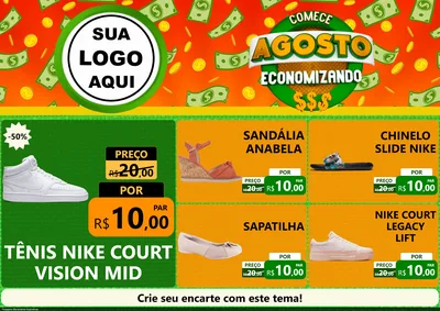Modelo de Encarte para Encarte A4 Horizontal com o tema Comece Agosto Economizando para Calçados