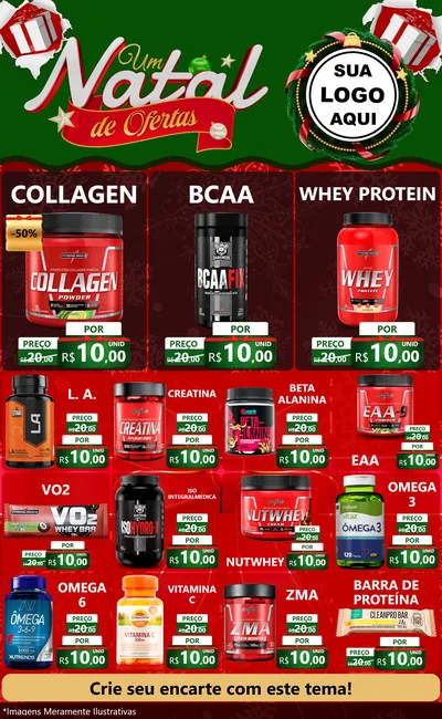 Modelo de Encarte para Encarte Grande com o tema Um Natal de Ofertas para Suplementos alimentares