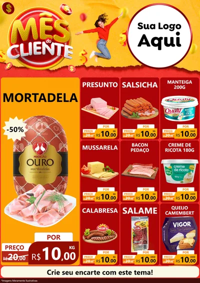 Modelo de Encarte para Encarte A4 Vertical com o tema Mês do Cliente para Frios e Laticínios