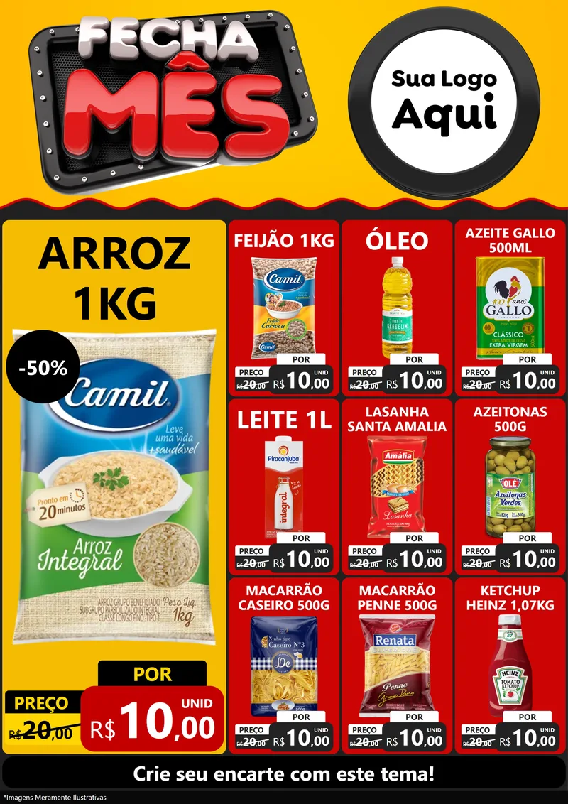 Modelo de Encarte para Encarte A4 Vertical com o tema Fecha Mês para Supermercado
