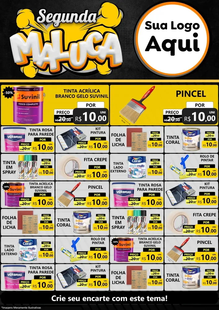 Modelo de Encarte para Encarte A4 Vertical com o tema Segunda Maluca para Tintas e Ferramentas
