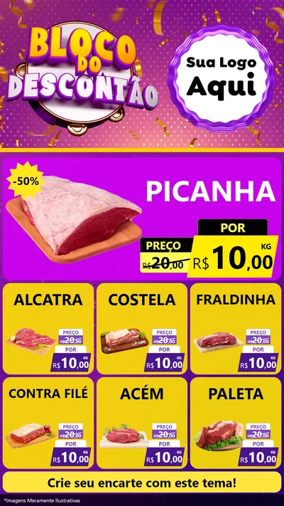 Modelo de Rede Social para Stories com o tema Bloco do Descontão para Açougue