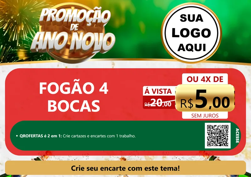 Modelo de Cartaz para Cartaz A4 Horizontal com o tema Promoção de Ano Novo para Móveis e Eletro