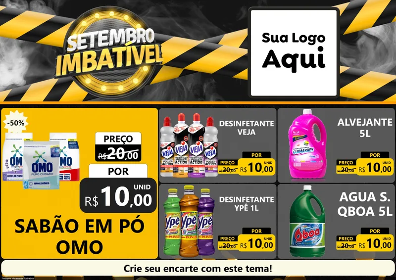 Modelo de Encarte para Encarte A4 Horizontal com o tema Setembro Imbatível para Produtos de Limpeza