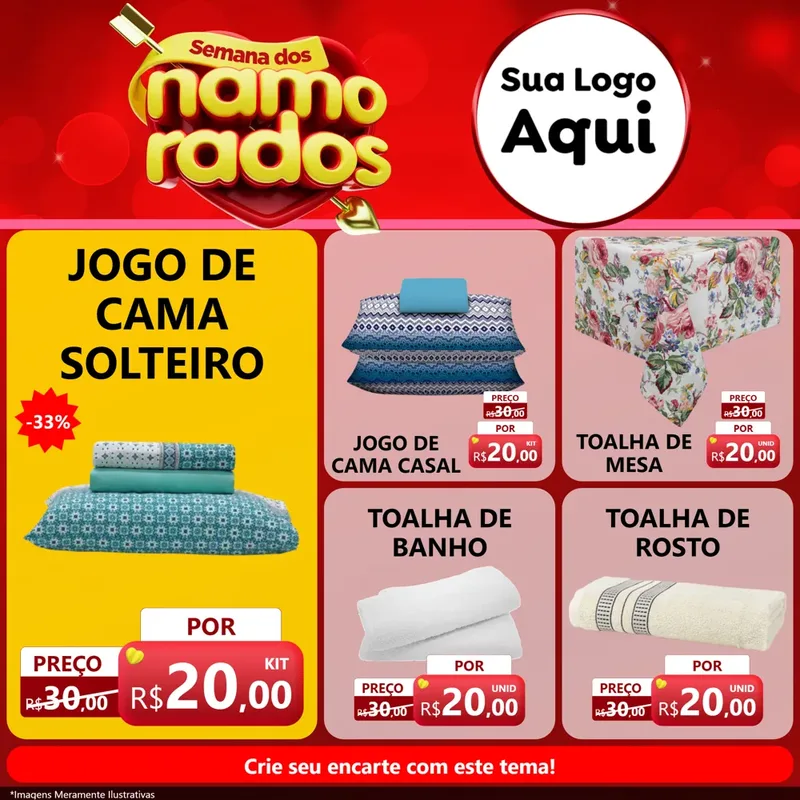 Modelo de Rede Social para Feed Facebook com o tema Semana dos namorados para Cama, Mesa e Banho