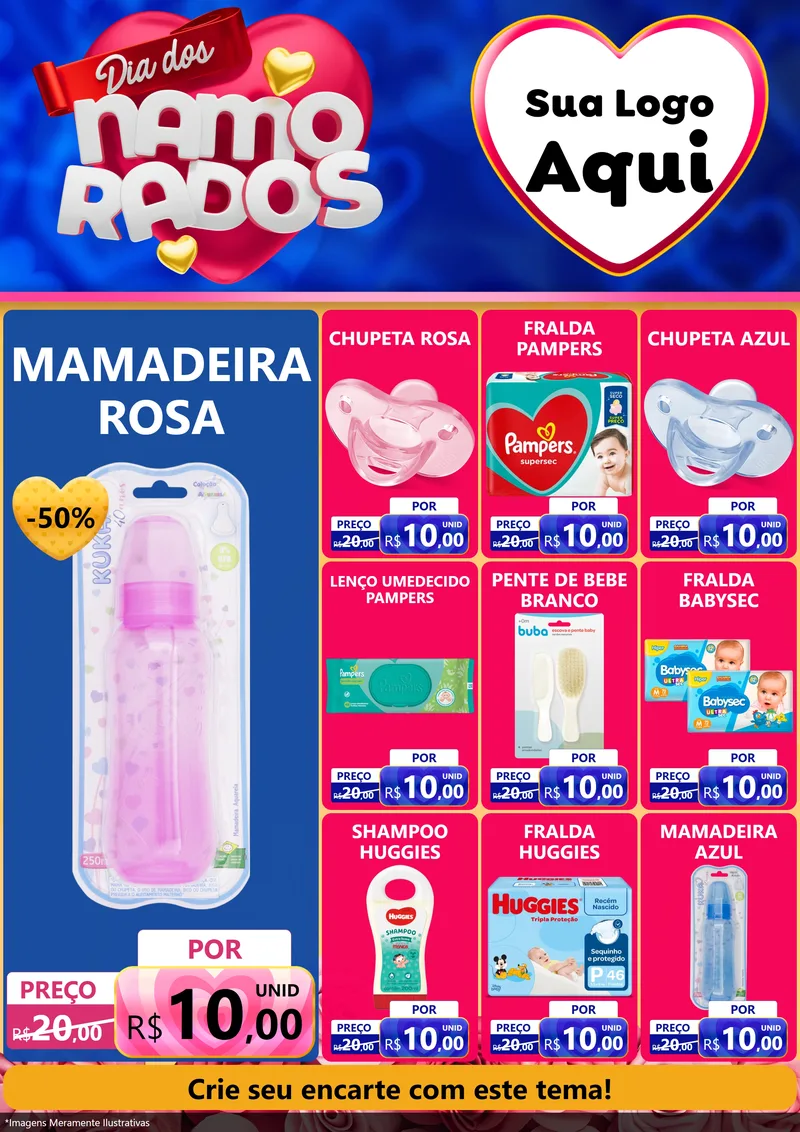 Modelo de Encarte para Encarte A4 Vertical com o tema Dia dos namorados para Bebês