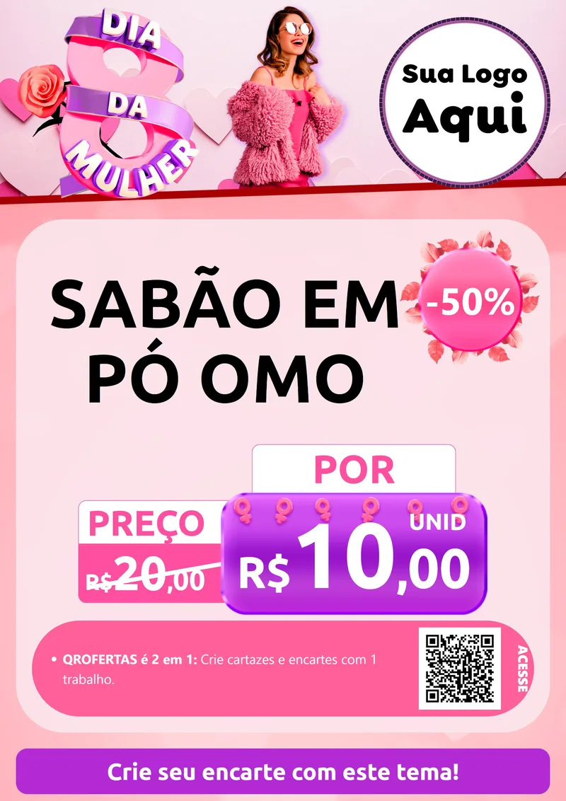 Modelo de Cartaz para Cartaz A4 Vertical com o tema Dia da Mulher para Produtos de Limpeza