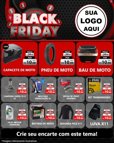 Modelo de Rede Social para Feed Instagram com o tema Black Friday para Moto peças