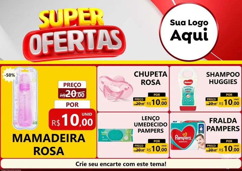 Modelo de Encarte para Encarte A4 Horizontal com o tema Super Ofertas para Bebês