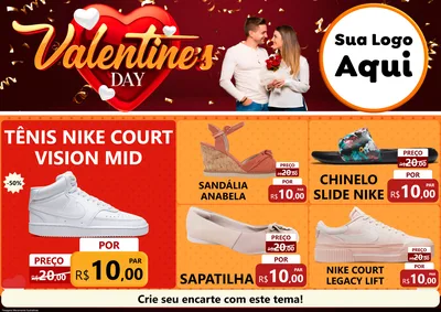 Modelo de Encarte para Encarte A4 Horizontal com o tema Valentine's Day para Calçados