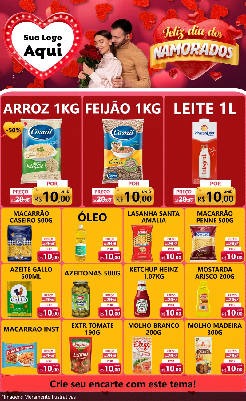 Modelo de Encarte para Encarte Grande com o tema Feliz Dia Dos Namorados para Supermercado