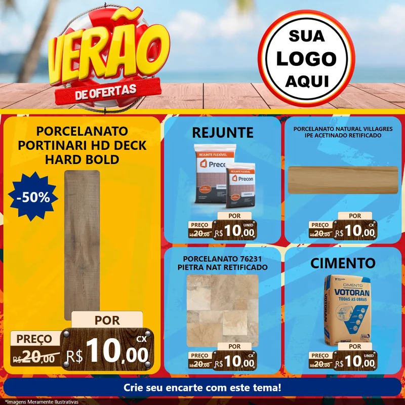 Modelo de Rede Social para Feed Facebook com o tema Verão de Ofertas para Pisos e revestimentos