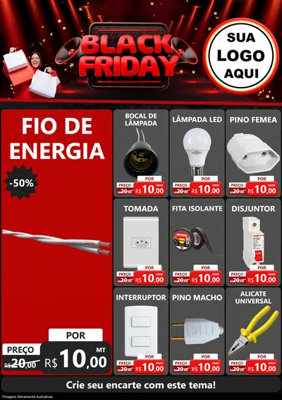 Modelo de Encarte para Encarte A4 Vertical com o tema Black Friday para Materiais Elétricos