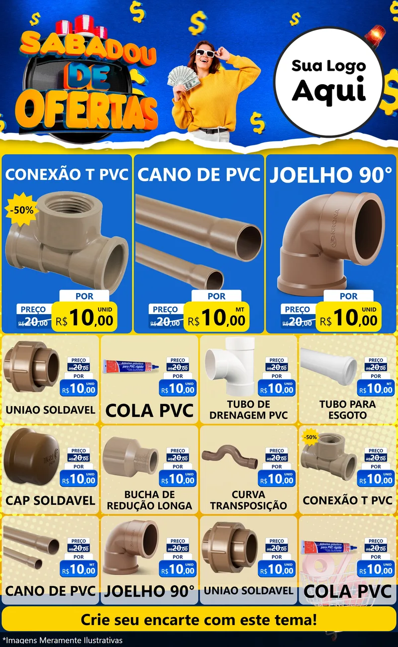 Modelo de Encarte para Encarte Grande com o tema Sabadou de Ofertas para Tubos e conexões