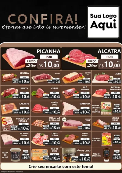 Modelo de Encarte para Encarte A4 Vertical com o tema Confira! Ofertas que irão te surpreender! para Açougue
