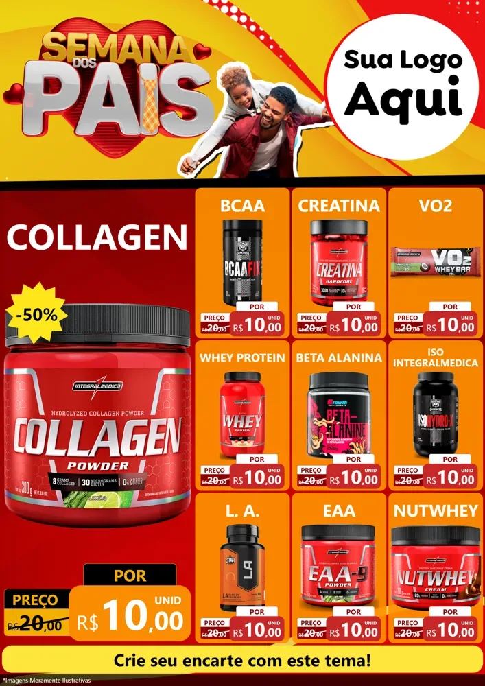 Modelo de Encarte para Encarte A4 Vertical com o tema Semana Dos Pais para Suplementos alimentares