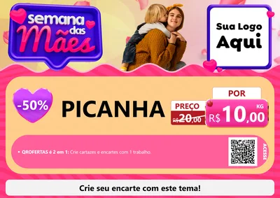 Modelo de Cartaz para Cartaz A4 Horizontal com o tema Semana das Mães para Açougue