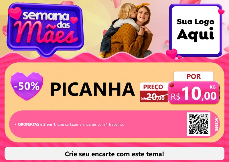 Modelo de Cartaz para Cartaz A4 Horizontal com o tema Semana das Mães para Açougue