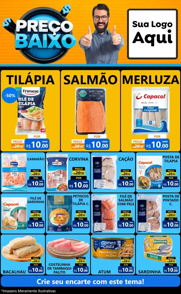 Modelo de Encarte para Encarte Grande com o tema Preço Baixo para Peixaria