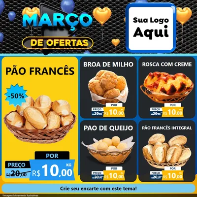 Modelo de Rede Social para Feed Facebook com o tema Março de Ofertas para Padaria