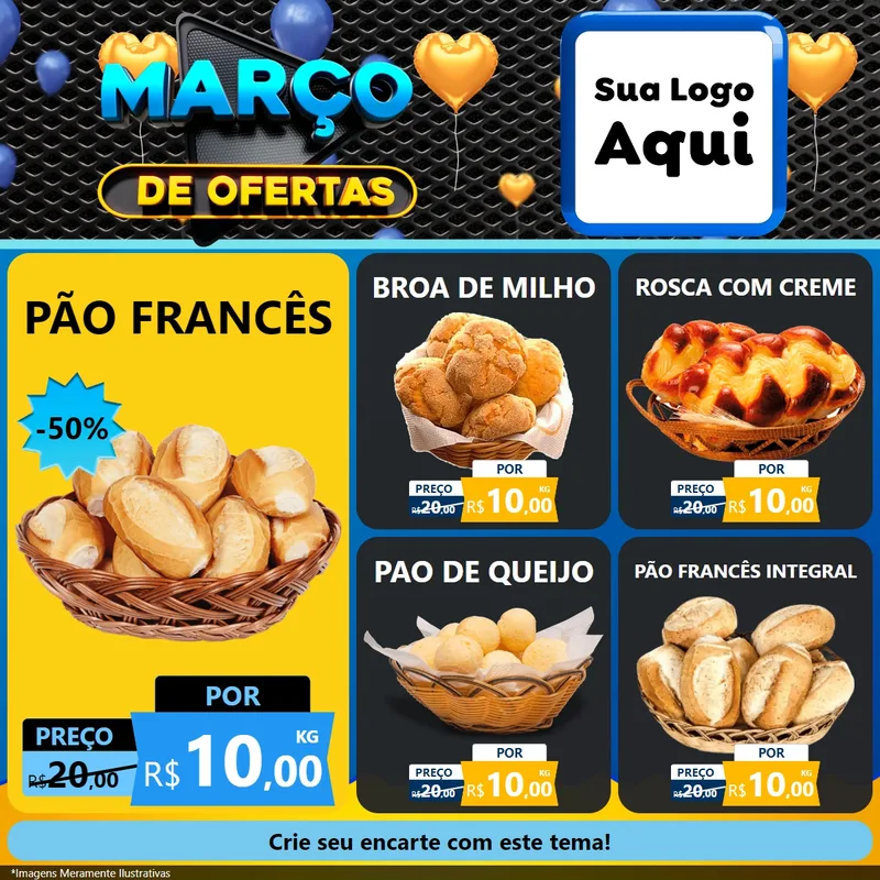 Modelo de Rede Social para Feed Facebook com o tema Março de Ofertas para Padaria