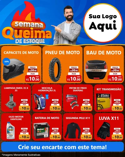 Modelo de Rede Social para Feed Instagram com o tema Semana Queima de Estoque para Moto peças