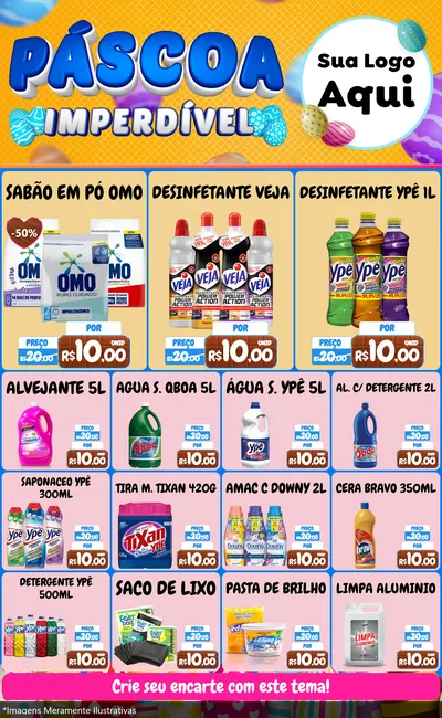 Modelo de Encarte para Encarte Grande com o tema Páscoa Imperdível para Produtos de Limpeza