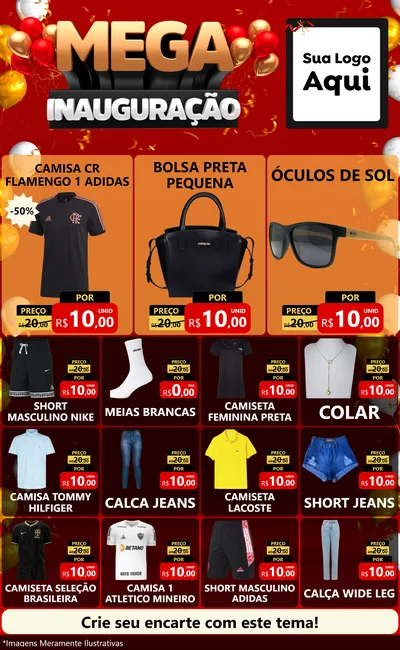 Modelo de Encarte para Encarte Grande com o tema Mega Inauguração para Roupas e acessórios