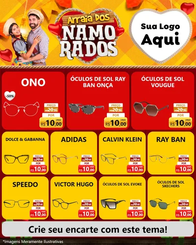Modelo de Rede Social para Feed Instagram com o tema Arraiá dos Namorados para Óticas