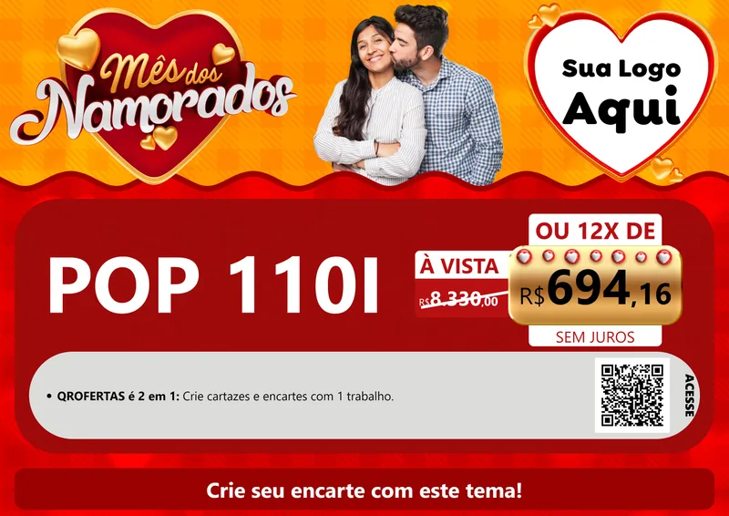 Modelo de Cartaz para Cartaz A4 Horizontal com o tema Mês dos Namorados para Concessionaria de Motos