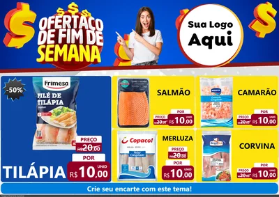 Modelo de Encarte para Encarte A4 Horizontal com o tema Ofertaço de Fim de Semana para Peixaria