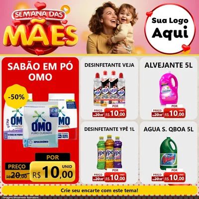 Modelo de Rede Social para Feed Facebook com o tema Semana das Mães para Produtos de Limpeza