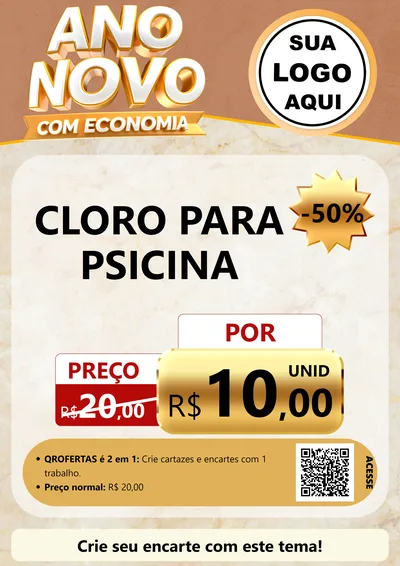 Modelo de Cartaz para Cartaz A4 Vertical com o tema Ano Novo Com Economia para Produtos para Piscina