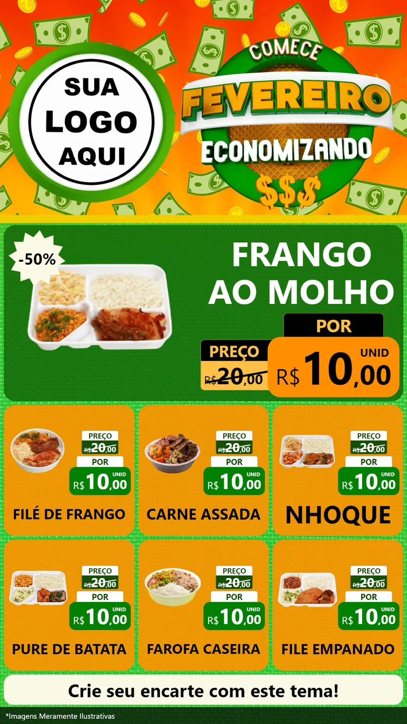 Modelo de Rede Social para Stories com o tema Comece Fevereiro Economizando para Restaurante
