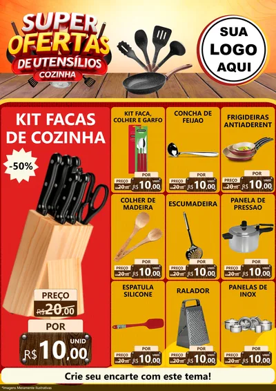Modelo de Encarte para Encarte A4 Vertical com o tema Super Ofertas de Utensílios - Cozinha para Utilidades Domésticas