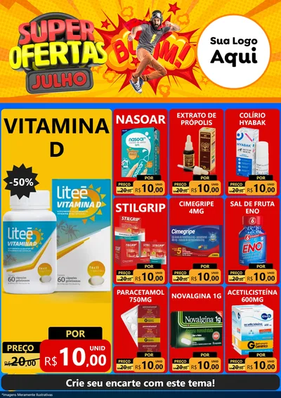 Modelo de Encarte para Encarte A4 Vertical com o tema Super Ofertas Julho para Farmácia