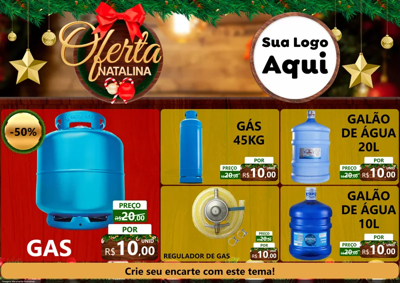 Modelo de Encarte para Encarte A4 Horizontal com o tema Ofertas Natalina para Água e gás