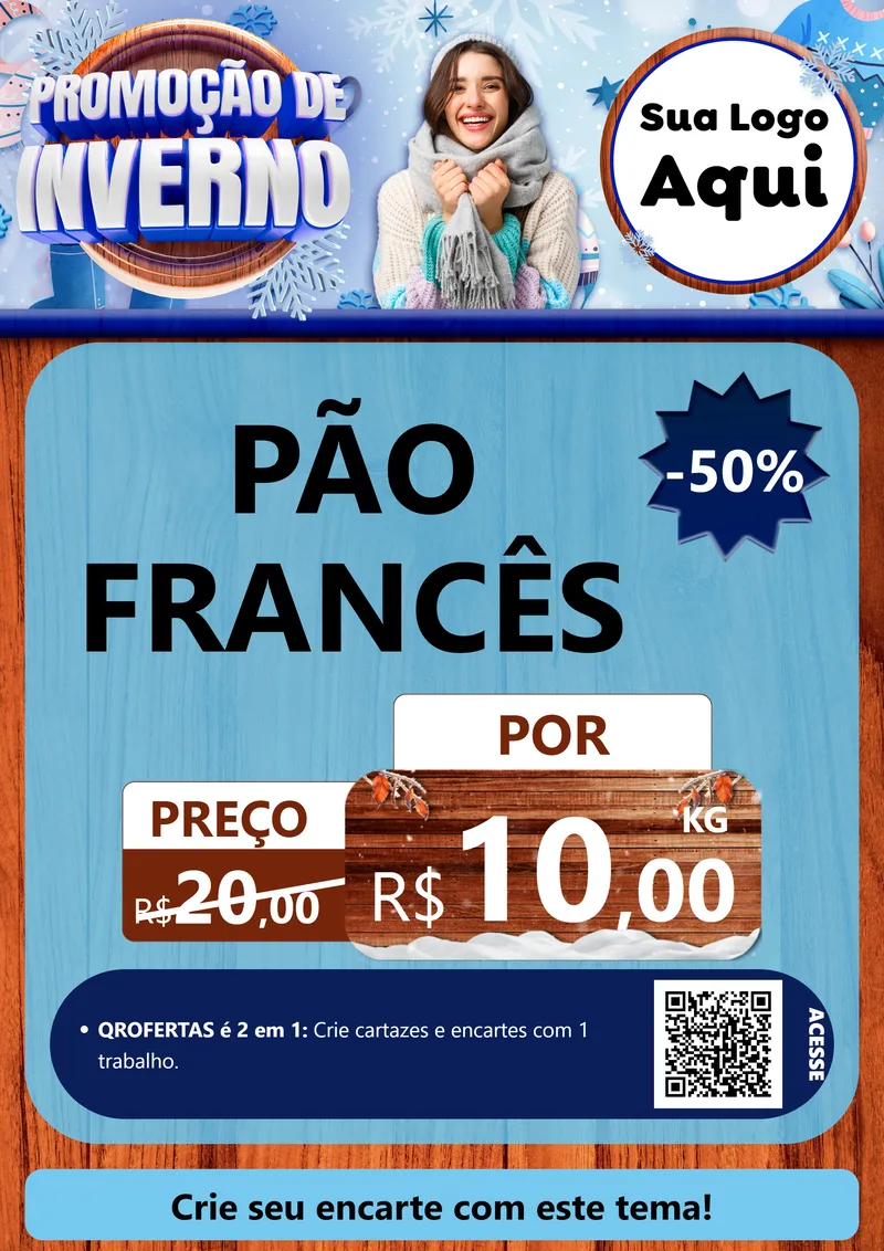 Modelo de Cartaz para Cartaz A4 Vertical com o tema Promoção de Inverno para Padaria