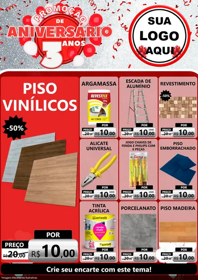 Modelo de Encarte para Encarte A4 Vertical com o tema Promoção de Aniversário - 3 Anos para Material para Construção