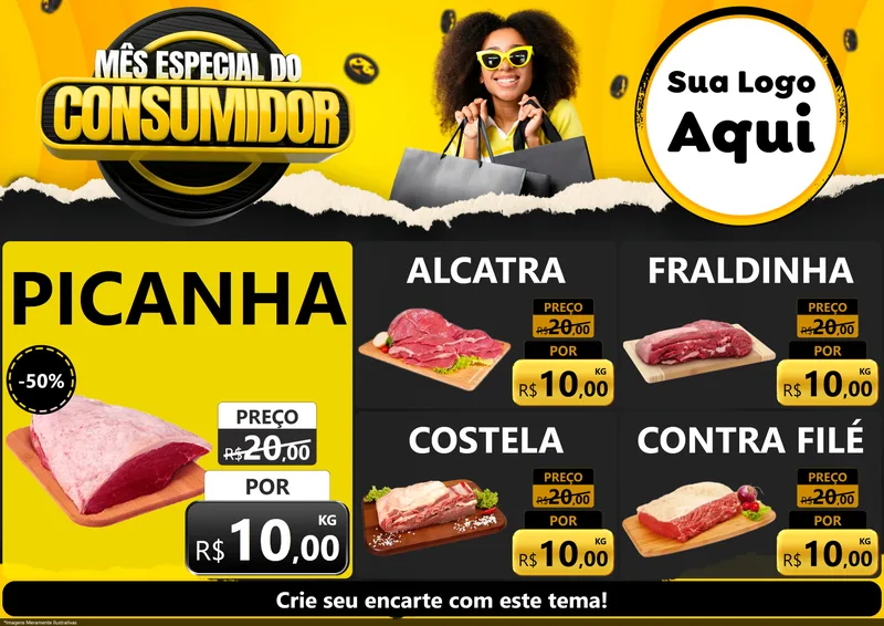 Modelo de Encarte para Encarte A4 Horizontal com o tema Mês Especial do Consumidor para Açougue
