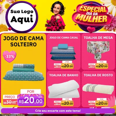Modelo de Rede Social para Feed Facebook com o tema Especial Dia da Mulher para Cama, Mesa e Banho