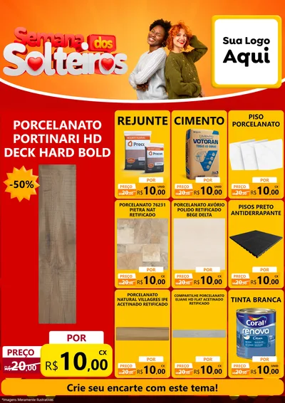 Modelo de Encarte para Encarte A4 Vertical com o tema Semana dos Solteiros para Pisos e revestimentos