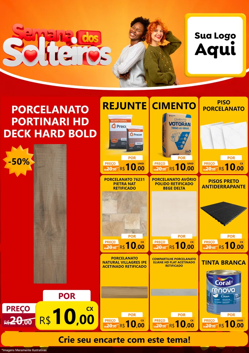 Modelo de Encarte para Encarte A4 Vertical com o tema Semana dos Solteiros para Pisos e revestimentos