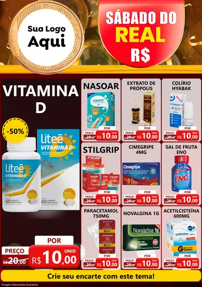 Modelo de Encarte para Encarte A4 Vertical com o tema Sábado do Real para Farmácia