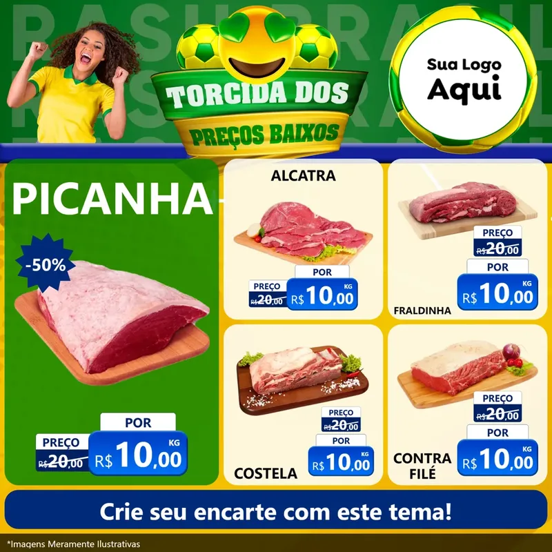 Modelo de Rede Social para Feed Facebook com o tema Torcida dos Preços Baixos - Copa para Açougue