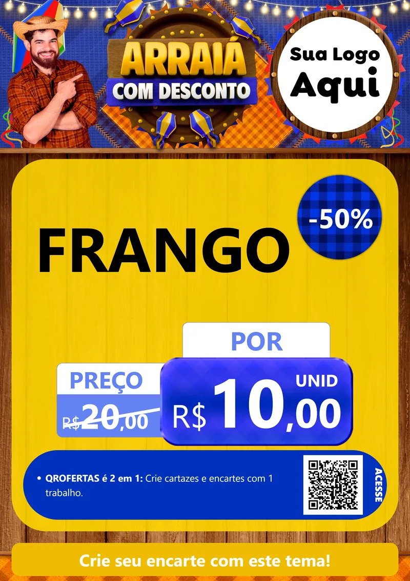 Modelo de Cartaz para Cartaz A4 Vertical com o tema Arraiá Com Desconto para Assados