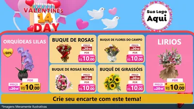 Modelo de TV para TV Horizontal com o tema Valentine's Day para Floricultura e jardim