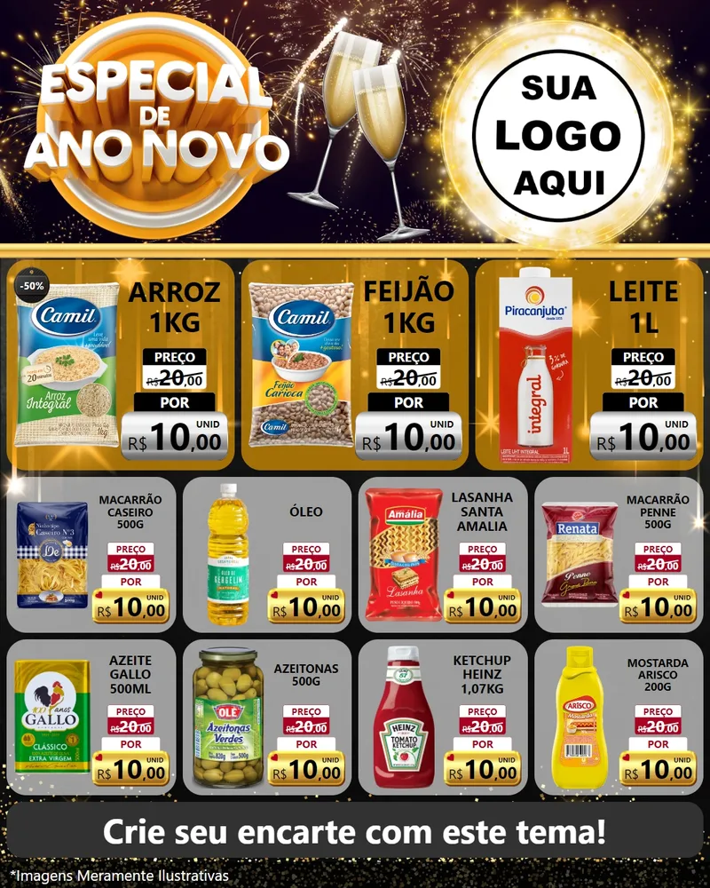 Modelo de Rede Social para Feed Instagram com o tema Especial de Ano Novo para Supermercado
